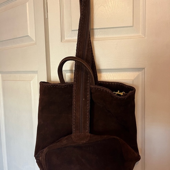 Brown Suede Tote Bag with Pouch main image 4